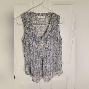 Rose and Olive Sleeveless Floral Sheer Lightweight Tank XS